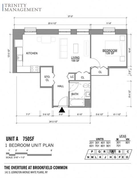 Floor plan for 1 bed, 1 bath, 647 sqft